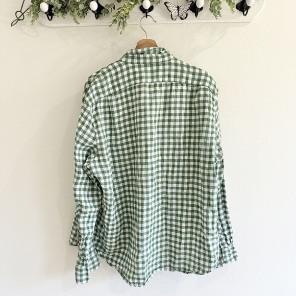 Men’s J. Crew Green gingham Plaid Linen Blend Button Down Shirt XL - Picture 2 of 4